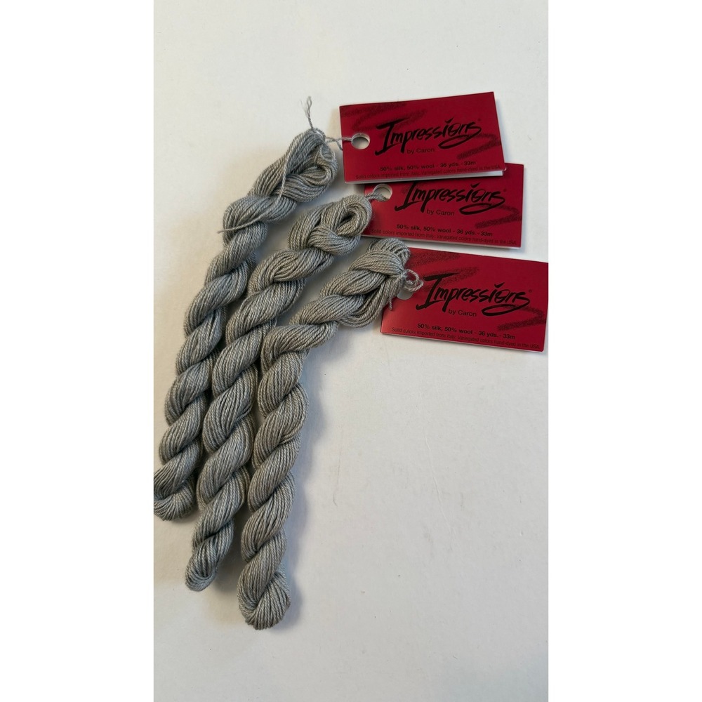 New Caron Impressions Silk Wool Embroidery Thread 3 Skeins Gray Needlepoint
